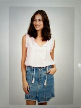 Naudic Light Pink Ruffle Sleeve Tie-Front Tank NWT